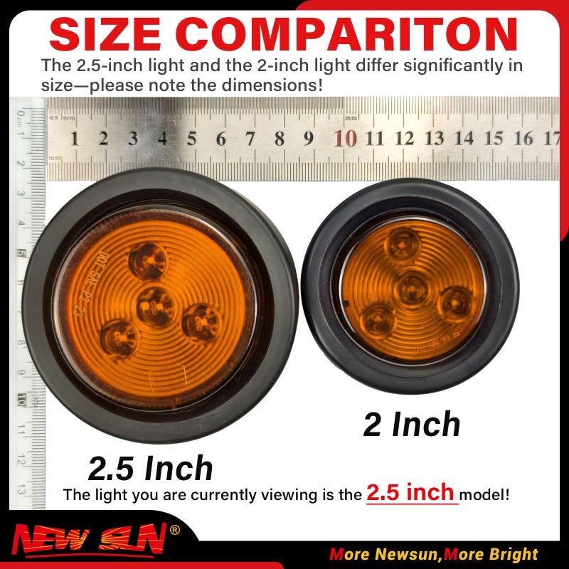 NEW SUN Twins 2.5" Round LED Trailer Marker Lights - LED Trailer Side Marker Light, Amber Clearance Lights For Truck, Rv, 4 Diodes 12V Waterproof, Super Bright - Image 3